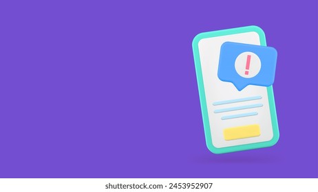 Smartphone error information warning quick tips important notification 3d icon realistic vector illustration. Mobile phone exclamation point attention network hazard cyberspace security alert