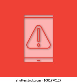 Smartphone error paper cut out icon. Warning notification. Mobile phone screen with exclamation mark. Vector silhouette isolated illustration