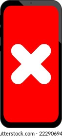 Smartphone with error sign on screen, smartphone with alert sign