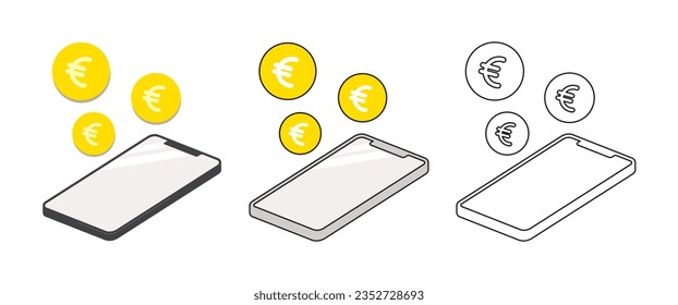 Ilustración vectorial del conjunto de iconos de Smartphone y euro
