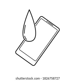 The smartphone was exposed to water. Smartphone and Water symbol.