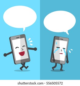 Smartphone expressing different emotions with white speech bubbles