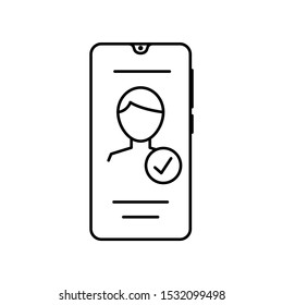 Smartphone face ID man icon. Simple line, outline vector of smartphone icons for ui and ux, website or mobile application