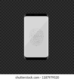 Smartphone with face scan icon. Facial recognition system