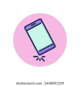 Smartphone Falllinie Symbol. Handy, Absturz, Unfallbeschreibung. Telefonreparatur, Service, Schadenskonzept. Vektorillustration, Symbolelement für Webdesign und App