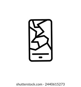 El smartphone se cae. Pantalla rota. Icono lineal. Línea con trazo editable