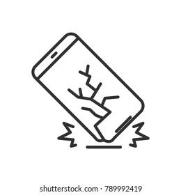The smartphone falls. Broken screen. linear icon. Line with Editable stroke