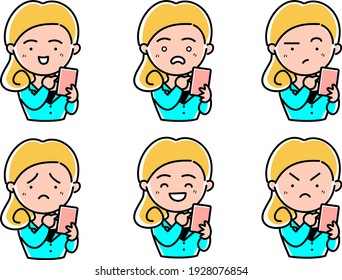 Smartphone female business set illustration material