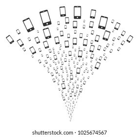 Smartphone festive fountain. Vector illustration style is flat iconic symbols. Object fountain constructed from random pictographs as smartphone fireworks.