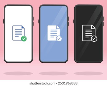 Smartphone File Check Mark Document Silhouettes
