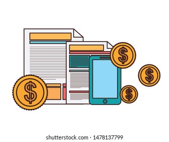 smartphone with file sheet in white background