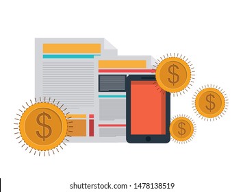 smartphone with file sheet in white background