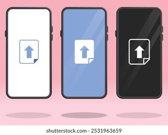 Silueta de símbolos de documento del Cargar de archivos de smartphone