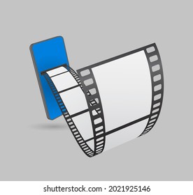 Smartphone with film reel. Online cinema 3d icon.