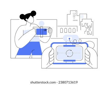Smartphone filmmaking isolated cartoon vector illustrations. Girl holding smartphone with stabilizer and shooting video, filmmaking creative hobby, leisure time art activity vector cartoon.