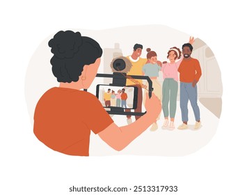 Smartphone filmmaking Ilustraciones vectoriales de dibujos animados aislados. Video Muchacha que sostiene el smartphone con el estabilizador y el tiroteo, hobby creativo de la filmación, dibujos animados del Vector de la actividad del arte del tiempo libre.