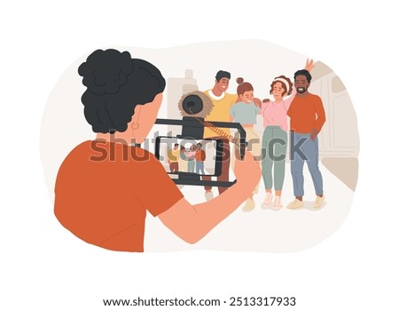 Smartphone filmmaking isolated cartoon vector illustrations. Girl holding smartphone with stabilizer and shooting video, filmmaking creative hobby, leisure time art activity vector cartoon.