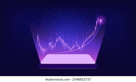 Smartphone Finance App for Stock Trading: Real-Time Price Graphs and Hologram Projections. Vector.