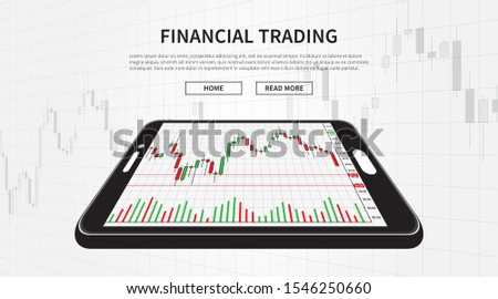 Smartphone with financial graph vector illustration. Financial stock trade webpage banner concept. Landing page banner template for stock exchange market graphic design.
