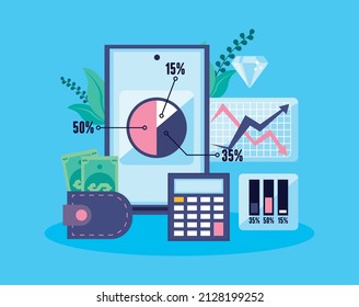 Smartphone- und Finanzset-Symbole