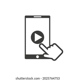 Smartphone Finger Click  Video Play Icon. Vector Illustration