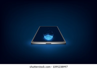 Smartphone with finger scan, vector