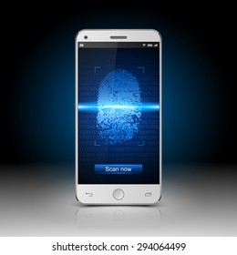 Smartphone with finger scan, vector
