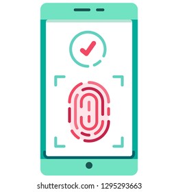 Smartphone with fingerprint and check mark vector illustration in flat color design