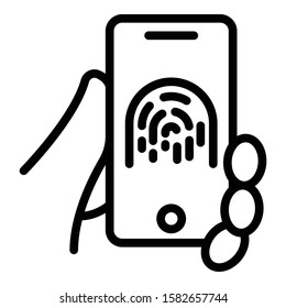 Smartphone fingerprint icon. Outline smartphone fingerprint vector icon for web design isolated on white background