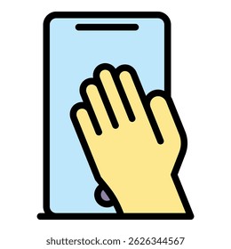 Smartphone fingerprint icon. Outline smartphone fingerprint vector icon color flat isolated