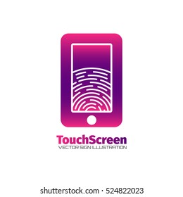 Smartphone with a fingerprint on the touchscreen. Logo design concept.
