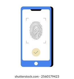 Smartphone With Fingerprint Scan In Flat Vector Illustration Symbolizing Digital Security, Biometric Authentication, And Privacy Protection, Isolated On White Background.