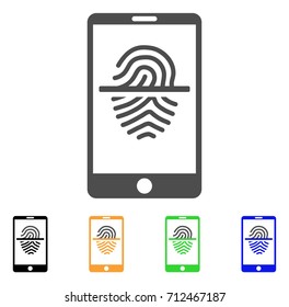 Smartphone Fingerprint Scanner icon. Vector illustration style is a flat iconic smartphone fingerprint scanner symbol with black, gray, green, blue, yellow color variants.