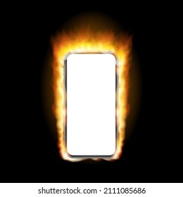 Smartphone Fire Mockup. Cellphone Frame With Blank Display Isolated Templates. Vector Stock Illustration.