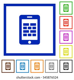 Smartphone firewall flat color icons in square frames on white background