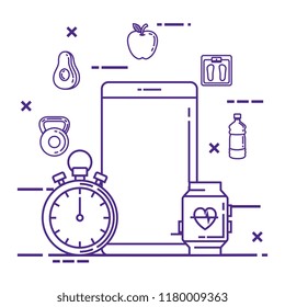 smartphone with fitness and healthy lifestyle icons
