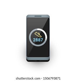 Smartphone with fitness tracker or steps counter app on screen. Vector illustration