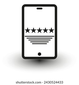 Smartphone with five star rating. Customer feedback display. Vector illustration. EPS 10.