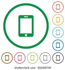 Smartphone flat color icons in round outlines