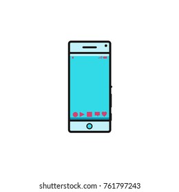 Smartphone flat color line icon on isolated background. Mobile phone with touchscreen vector illustration. Image of telephone, personal device or gadget. Modern communication technology concept.