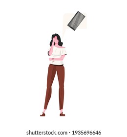 Smartphone flat composition with human character of distracted girl broken her smartphones screen vector illustration
