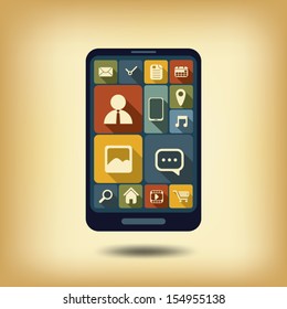 Smartphone flat design graphic user interface with colorful icons and vintage look