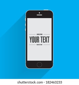 Smartphone flat design icon on blue background with your text on screen.  Eps 10 stock vector illustration