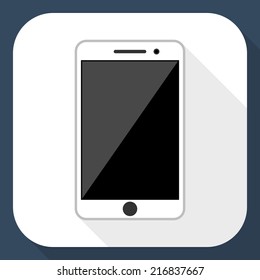 Smartphone flat icon with long shadow, vector