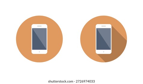 Icono plano del smartphone con la sombra larga. Símbolo del teléfono móvil. Signo de la tecnología del teléfono móvil