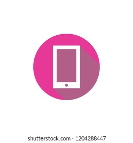 smartphone flat icon with shadow in pink circle