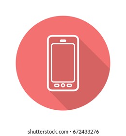 Smartphone flat linear long shadow icon. Vector outline symbol