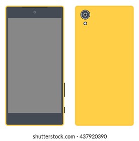 Smartphone flat / mobile phone isolated / flat colors / with blank screen / Modern touchscreen phone / front and back sides