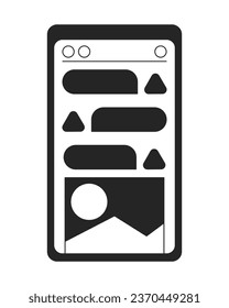 Objeto vector aislado monocromo plano Smartphone. Aparato portátil. Notificación en pantalla. Dibujo de arte en blanco y negro editable. Ilustración simple de la mancha para el diseño de gráficos web