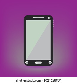 Smartphone flat symbol pictogram over purple background.